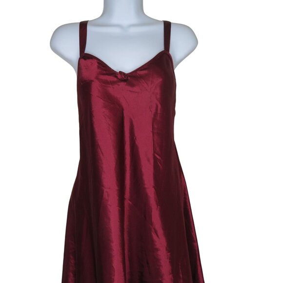 Vintage Val Mode Red Satin Slip Nightgown L Low Back Knee Length Lingerie - Picture 2 of 12